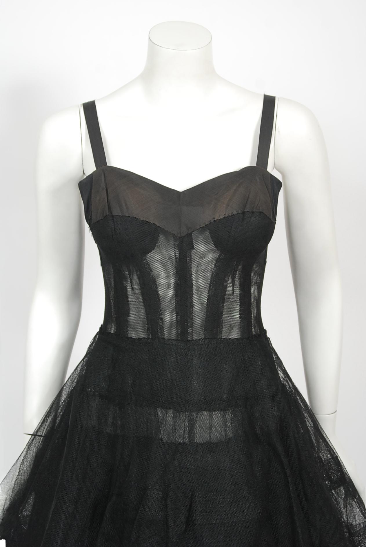 Vintage 1956 Christian Dior Haute Couture Documented Black Silk 'New Look' Dress 7