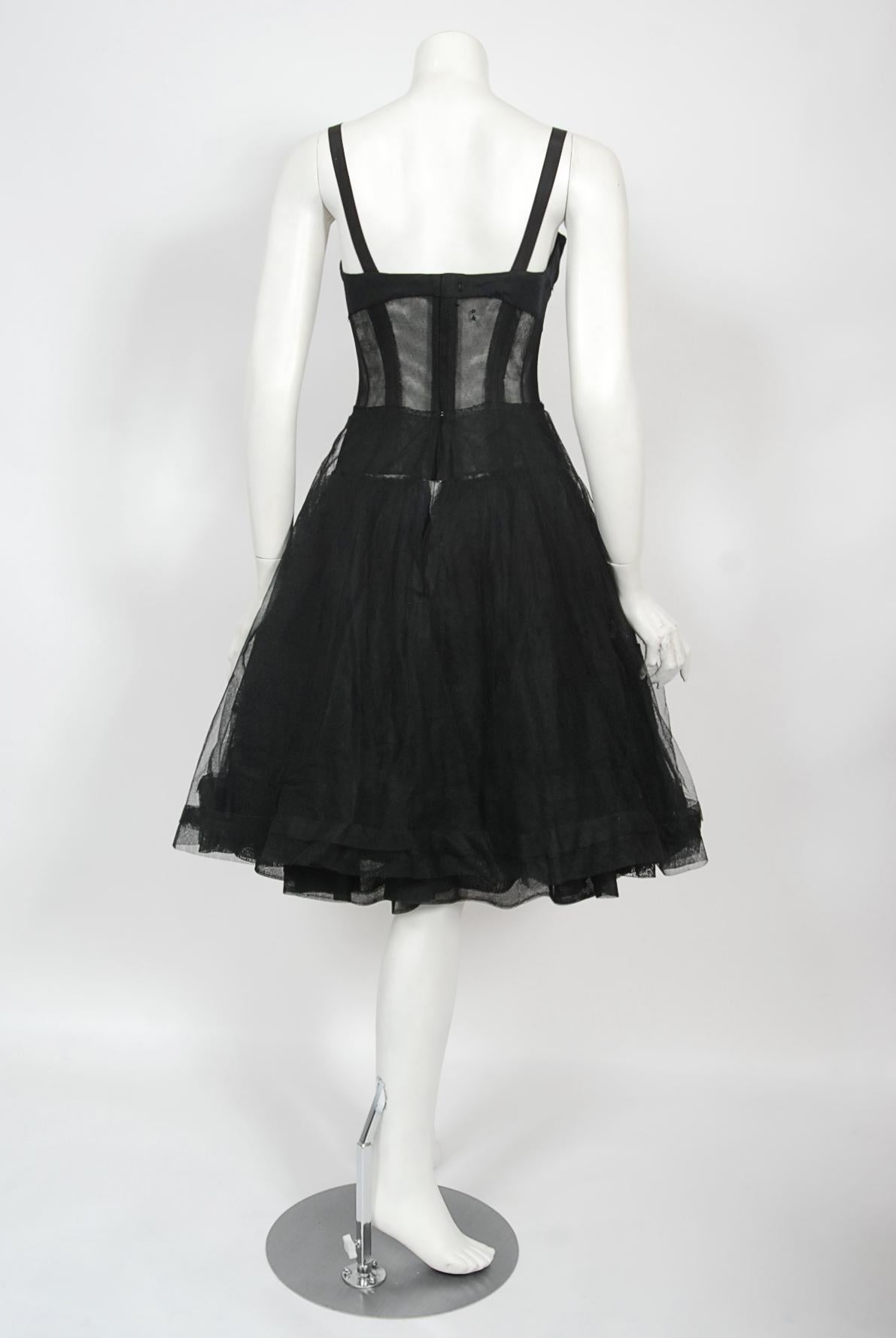 Vintage 1956 Christian Dior Haute Couture Documented Black Silk 'New Look' Dress 8