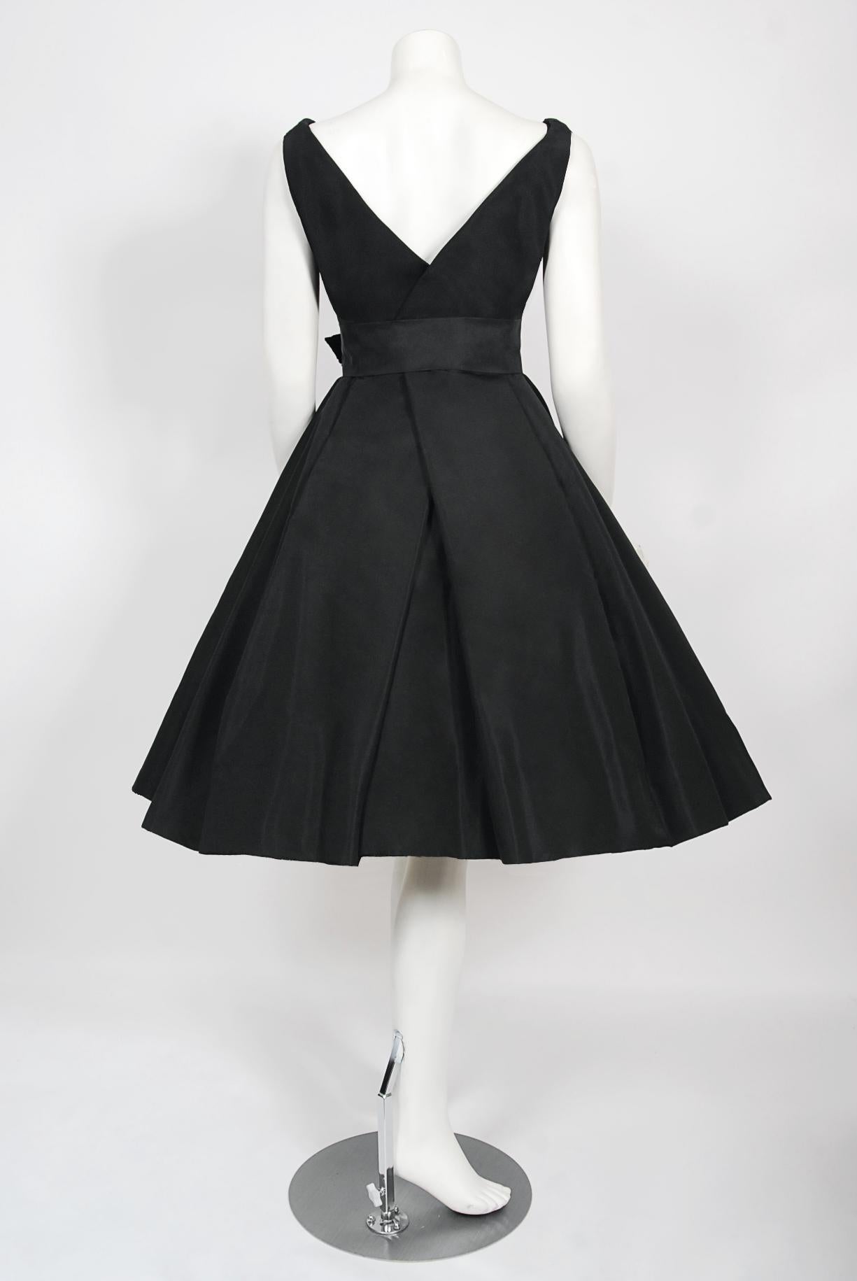 Vintage 1956 Christian Dior Haute Couture Documented Black Silk 'New Look' Dress 9