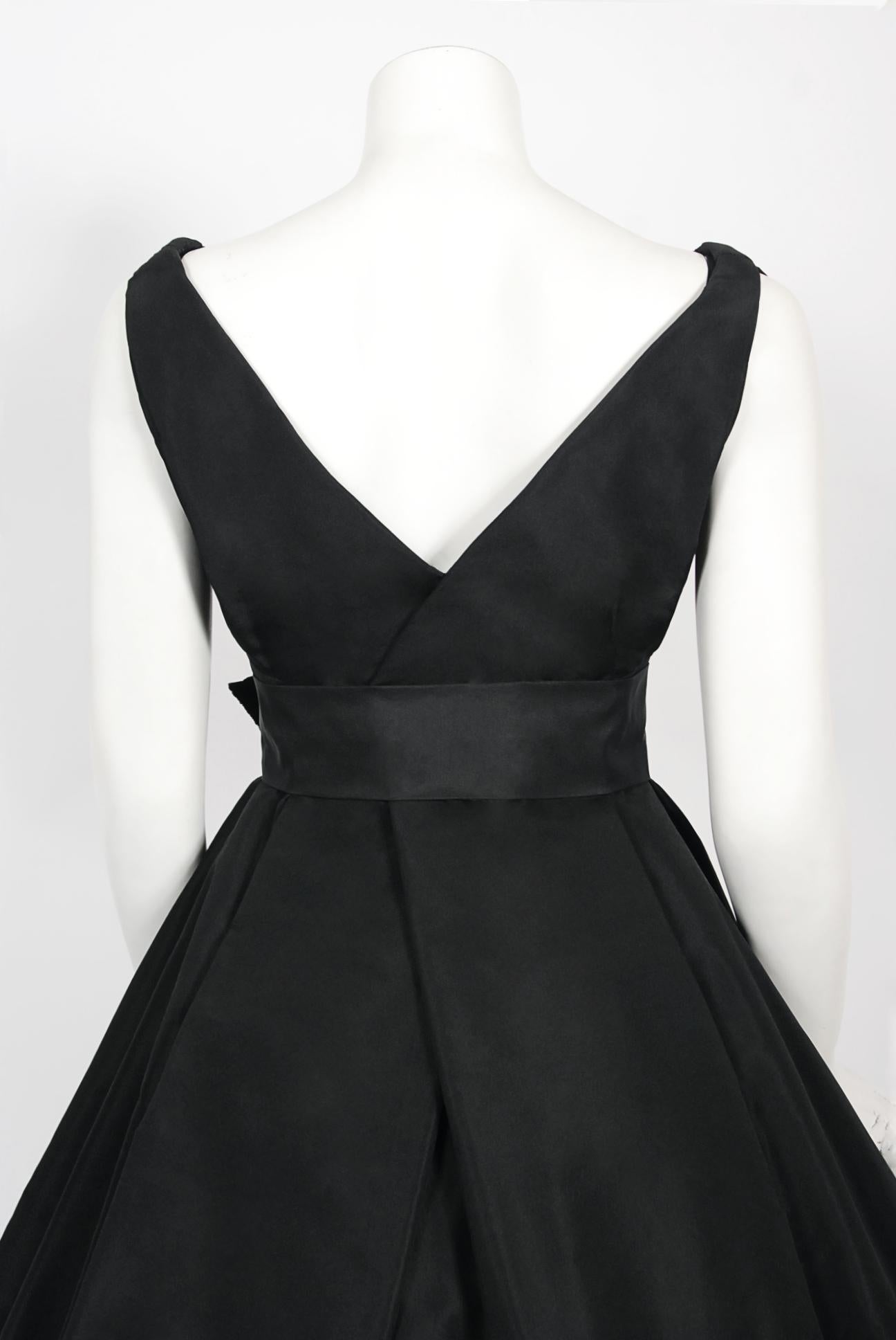 Vintage 1956 Christian Dior Haute Couture Documented Black Silk 'New Look' Dress 10