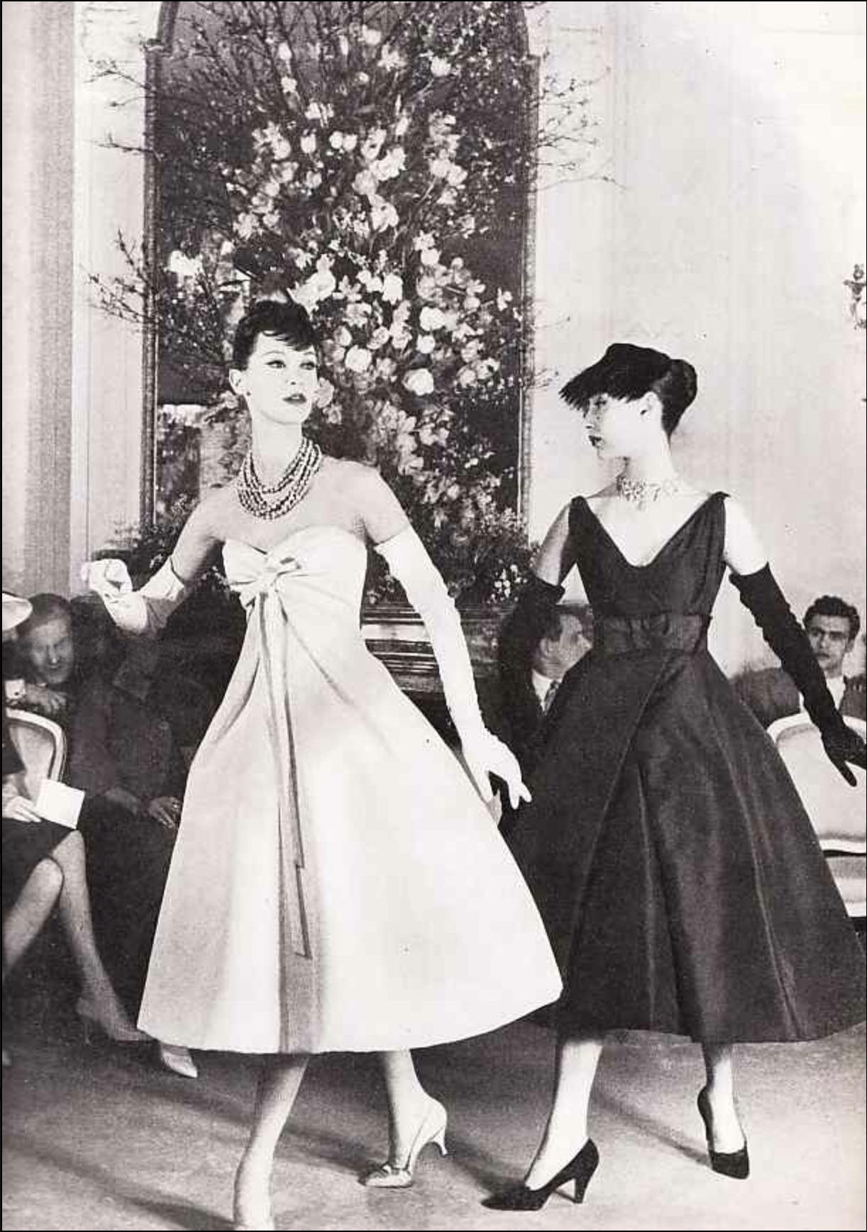 A highly coveted and truly breathtaking museum-quality Christian Dior haute couture 'Chez' titled new look dress dating back to his spring-summer 1956 collection. While the House of Dior is still a thriving business today, Dior's untimely death in