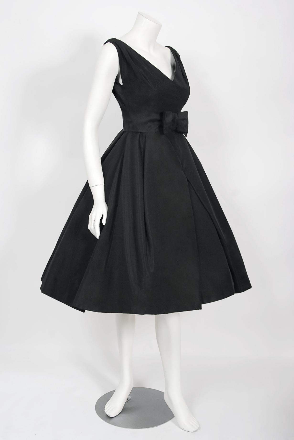 Women's Vintage 1956 Christian Dior Haute Couture Documented Black Silk 'New Look' Dress