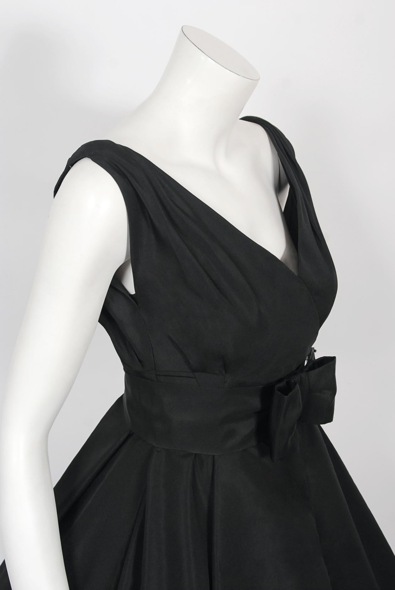 Vintage 1956 Christian Dior Haute Couture Documented Black Silk 'New Look' Dress 1
