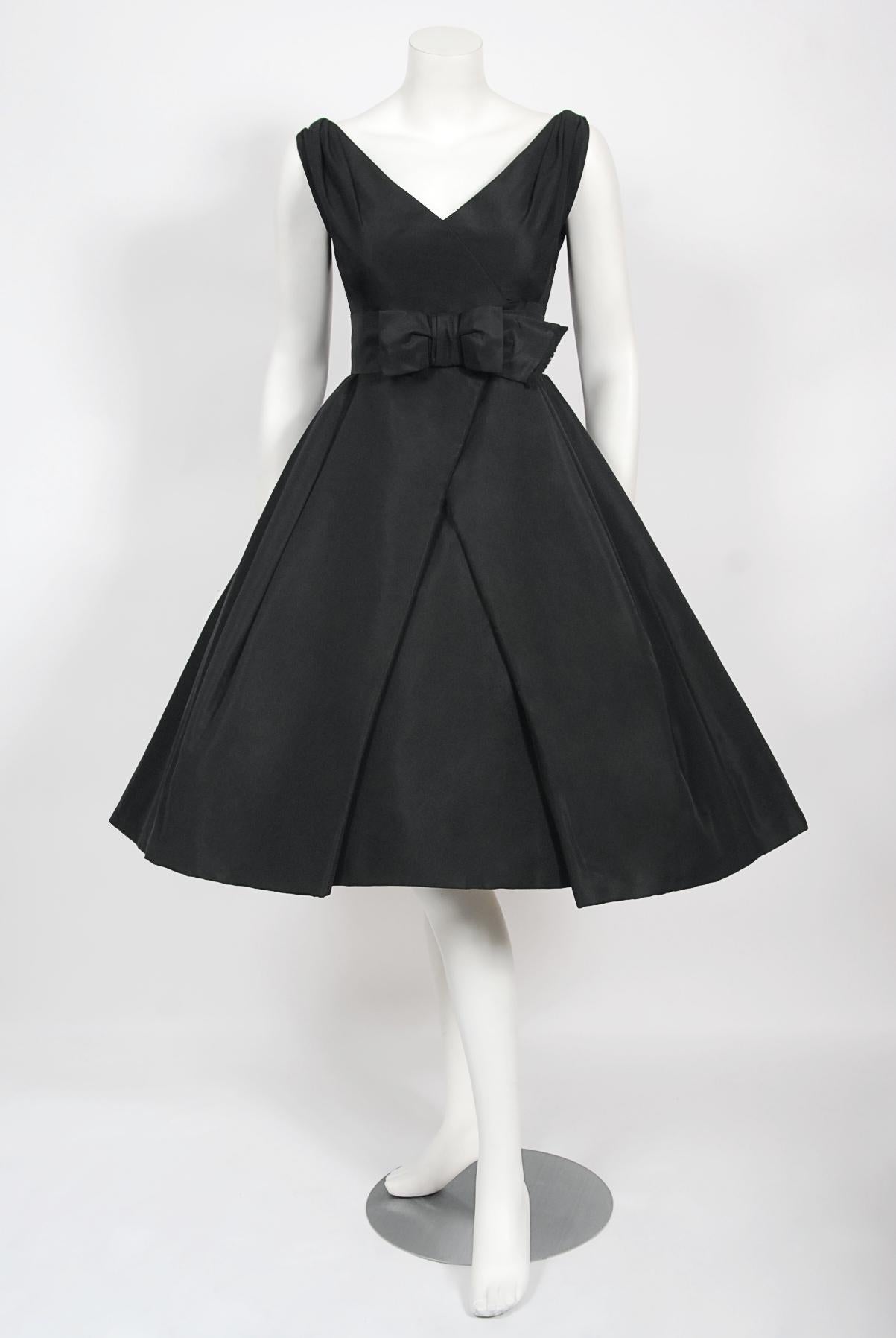 Vintage 1956 Christian Dior Haute Couture Documented Black Silk 'New Look' Dress 2