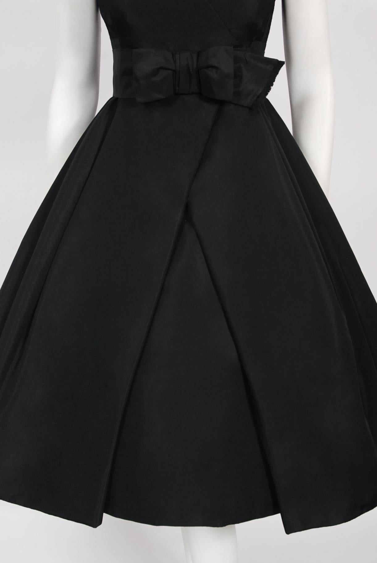 Vintage 1956 Christian Dior Haute Couture Documented Black Silk 'New Look' Dress 3