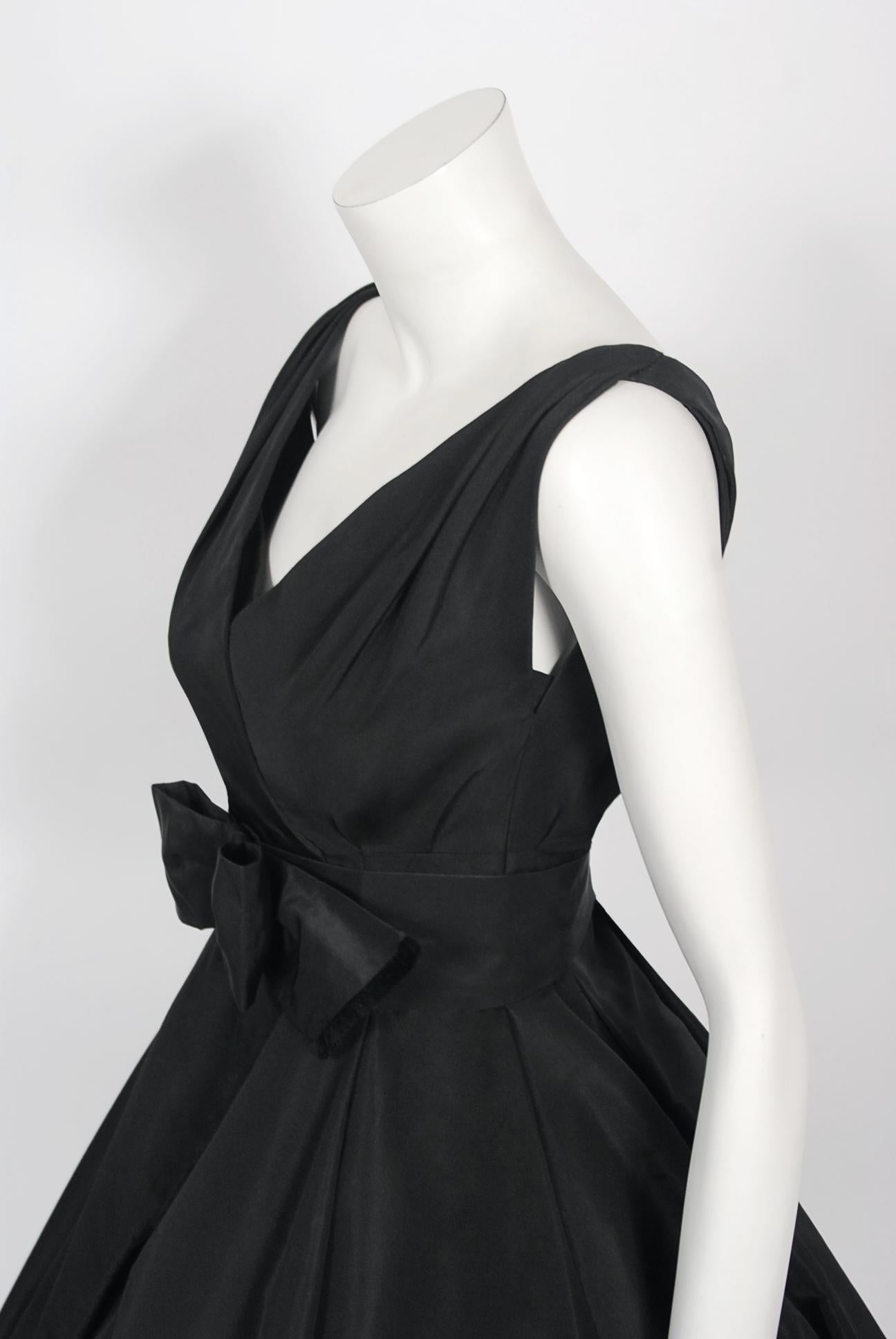 Vintage 1956 Christian Dior Haute Couture Documented Black Silk 'New Look' Dress 4
