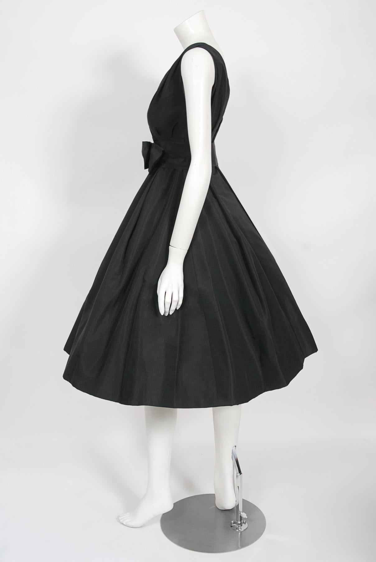 Vintage 1956 Christian Dior Haute Couture Documented Black Silk 'New Look' Dress 5