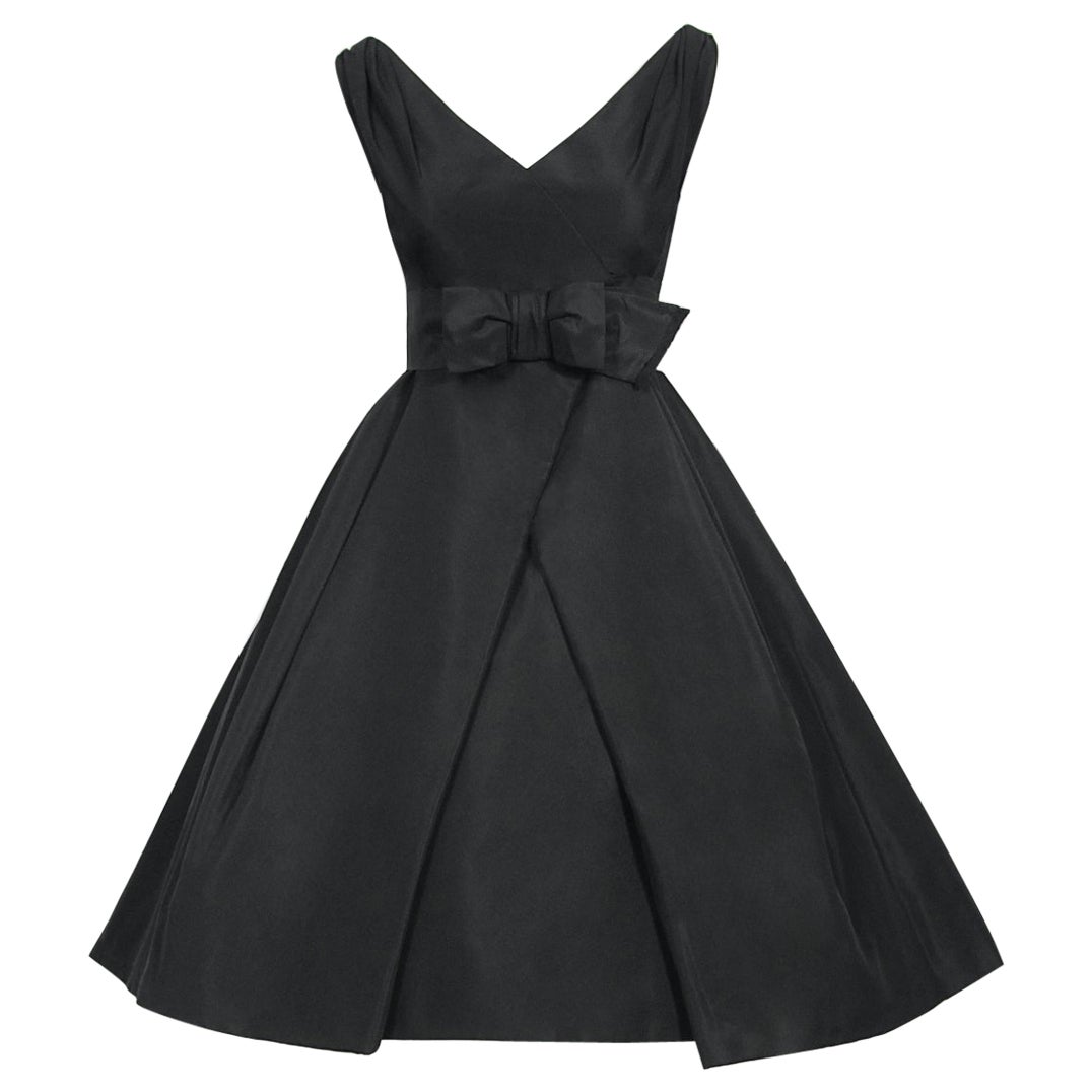 Vintage 1956 Christian Dior Haute Couture Documented Black Silk 'New Look' Dress