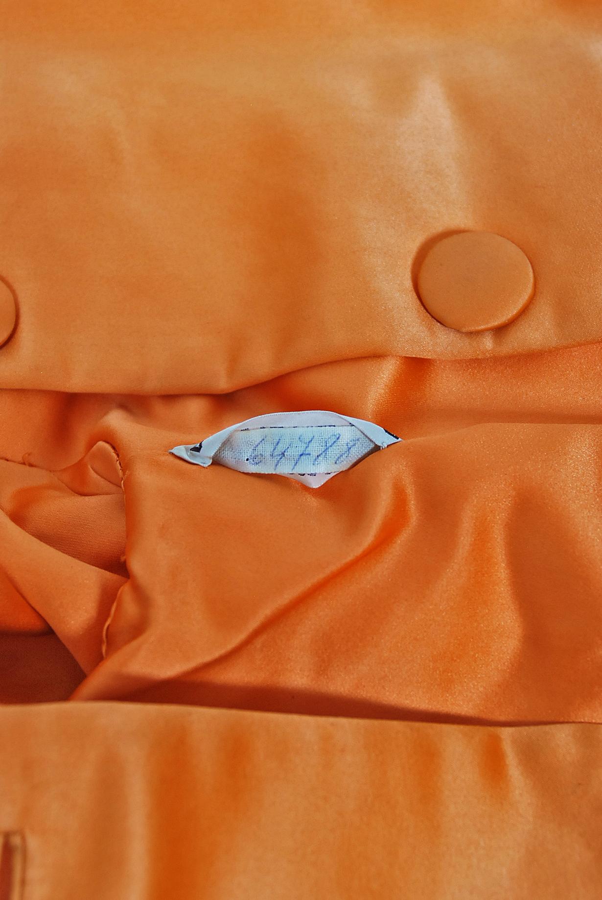 Vintage 1958 Balenciaga Haute Couture Orange Duchess Satin Swing Coat Jacket  For Sale 3
