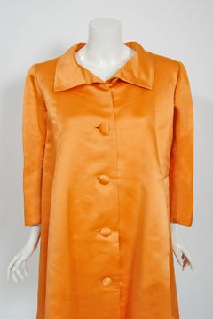 Archival 1958 Balenciaga Haute Couture Orange Herzogin Satin Swing Mantel Jacke