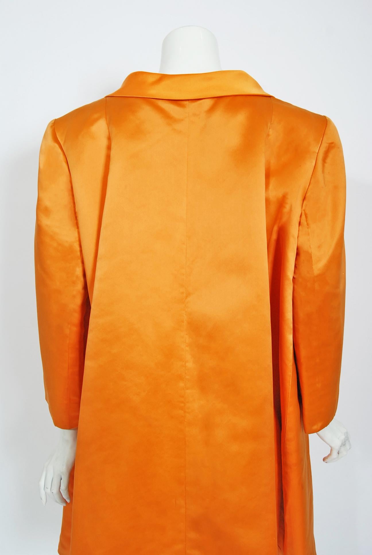 Vintage 1958 Balenciaga Haute Couture Orange Duchess Satin Swing Coat Jacket  For Sale 1