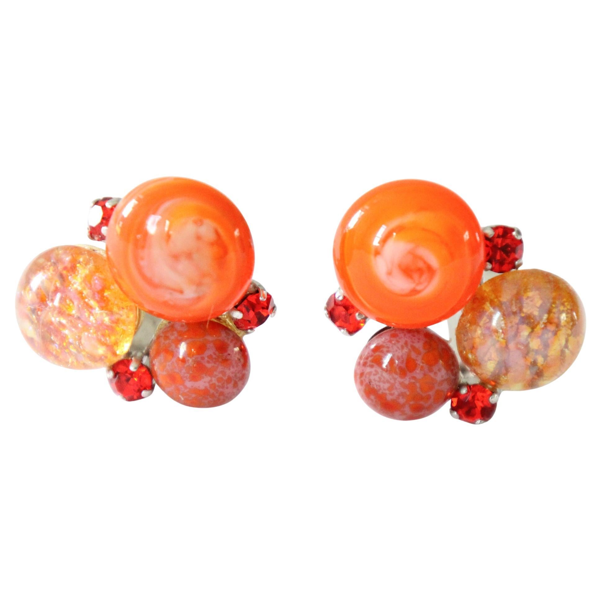Pendientes de clip de cristal de Murano Christian Dior Vintage 1958 en venta
