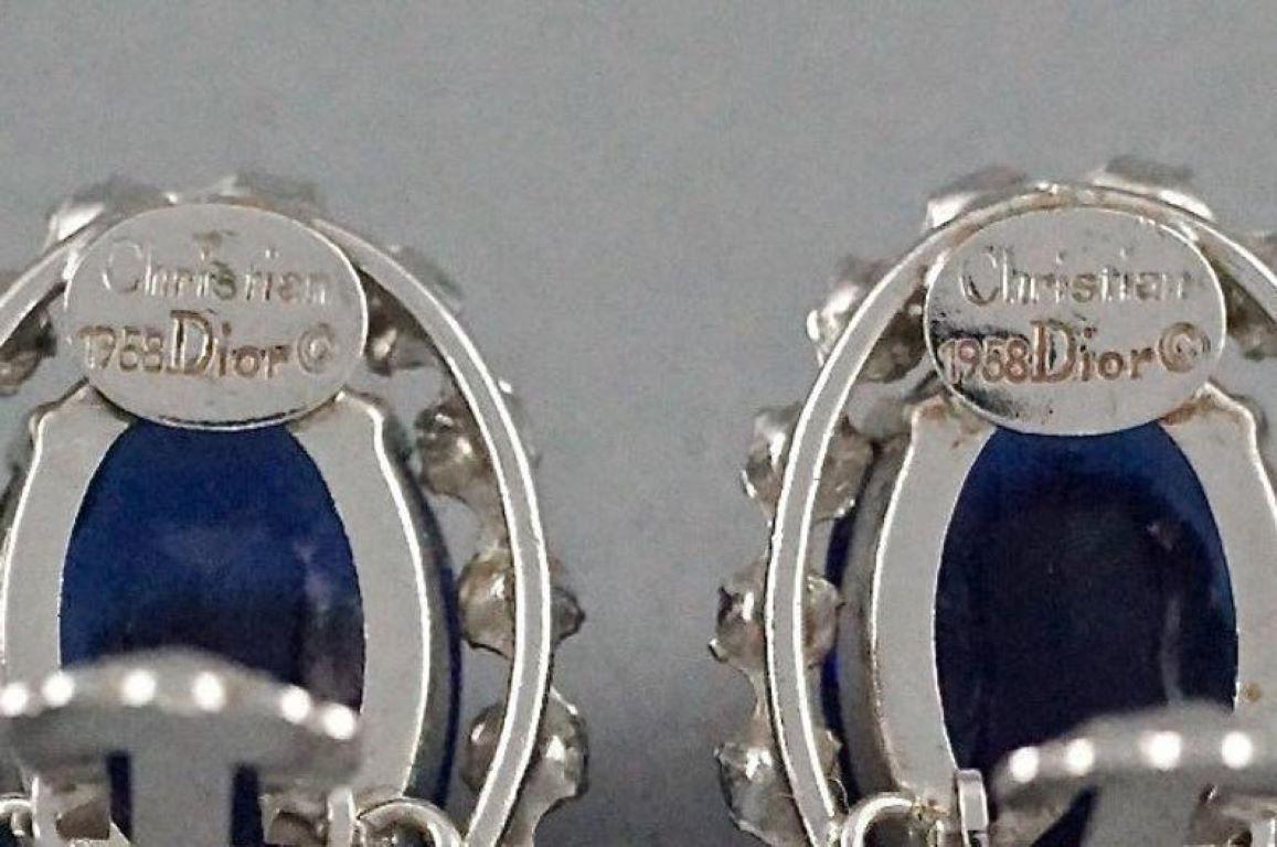 Vintage 1958 CHRISTIAN DIOR Sapphire Rhinestone Earrings 3
