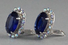 Vintage 1958 CHRISTIAN DIOR Sapphire Rhinestone Earrings