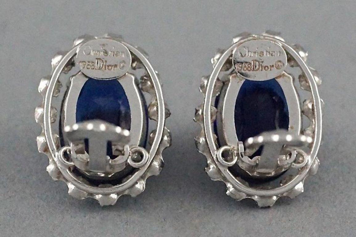 Vintage 1958 CHRISTIAN DIOR Sapphire Rhinestone Earrings 2