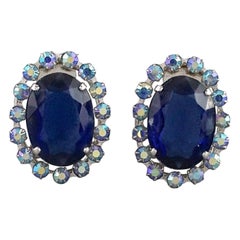 Vintage 1958 CHRISTIAN DIOR Sapphire Rhinestone Earrings