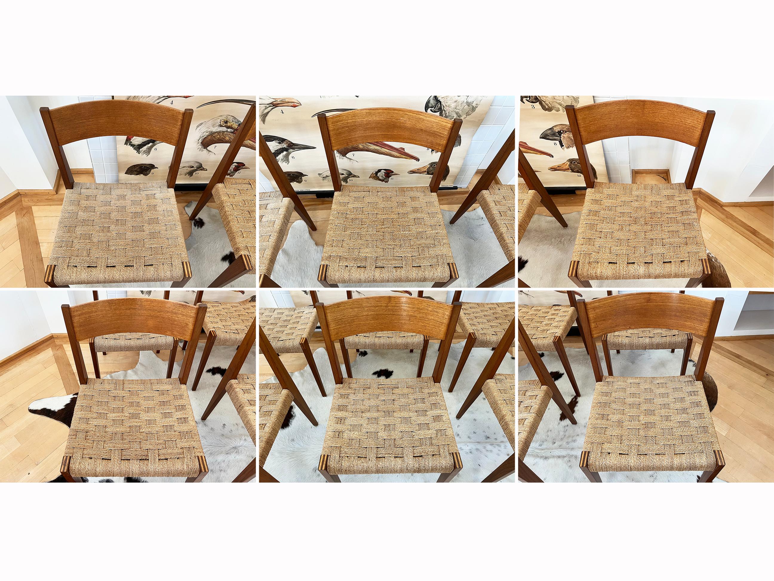 Mid-20th Century Vintage 1958 Set 6 Pia Chairs by Poul Cadovius for Royal Persiennen Woven Seats  For Sale