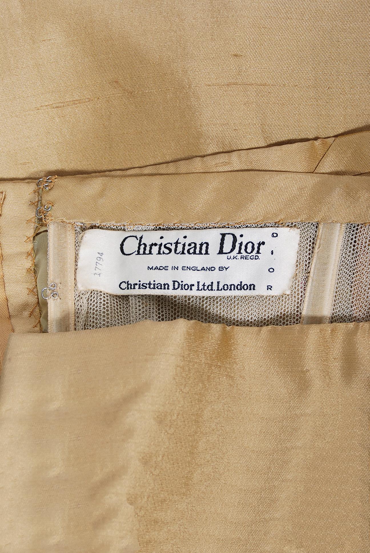 Vintage 1958 Yves Saint Laurent For Christian Dior Golden Silk Strapless Dress 7