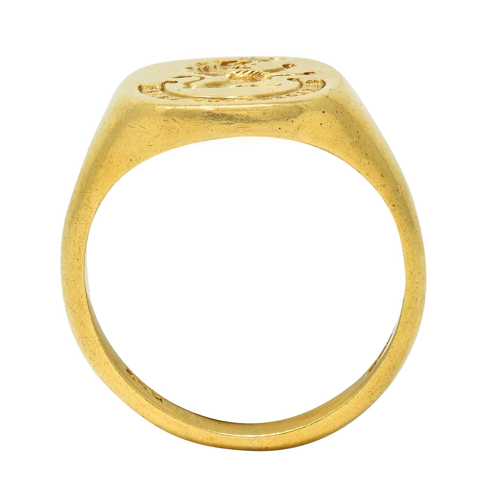 Vintage 1959 18 Karat Yellow Gold Heraldic Lion Intaglio Men's Signet Ring 6