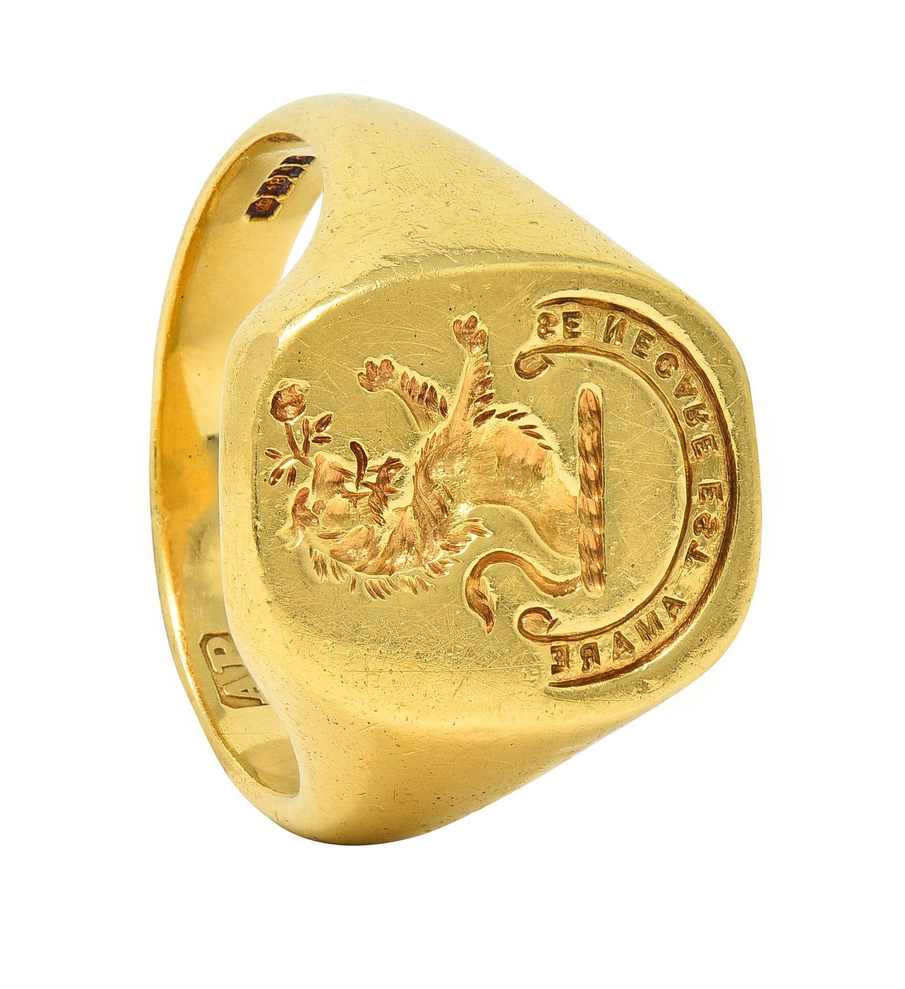 Vintage 1959 18 Karat Yellow Gold Heraldic Lion Intaglio Men's Signet Ring 7
