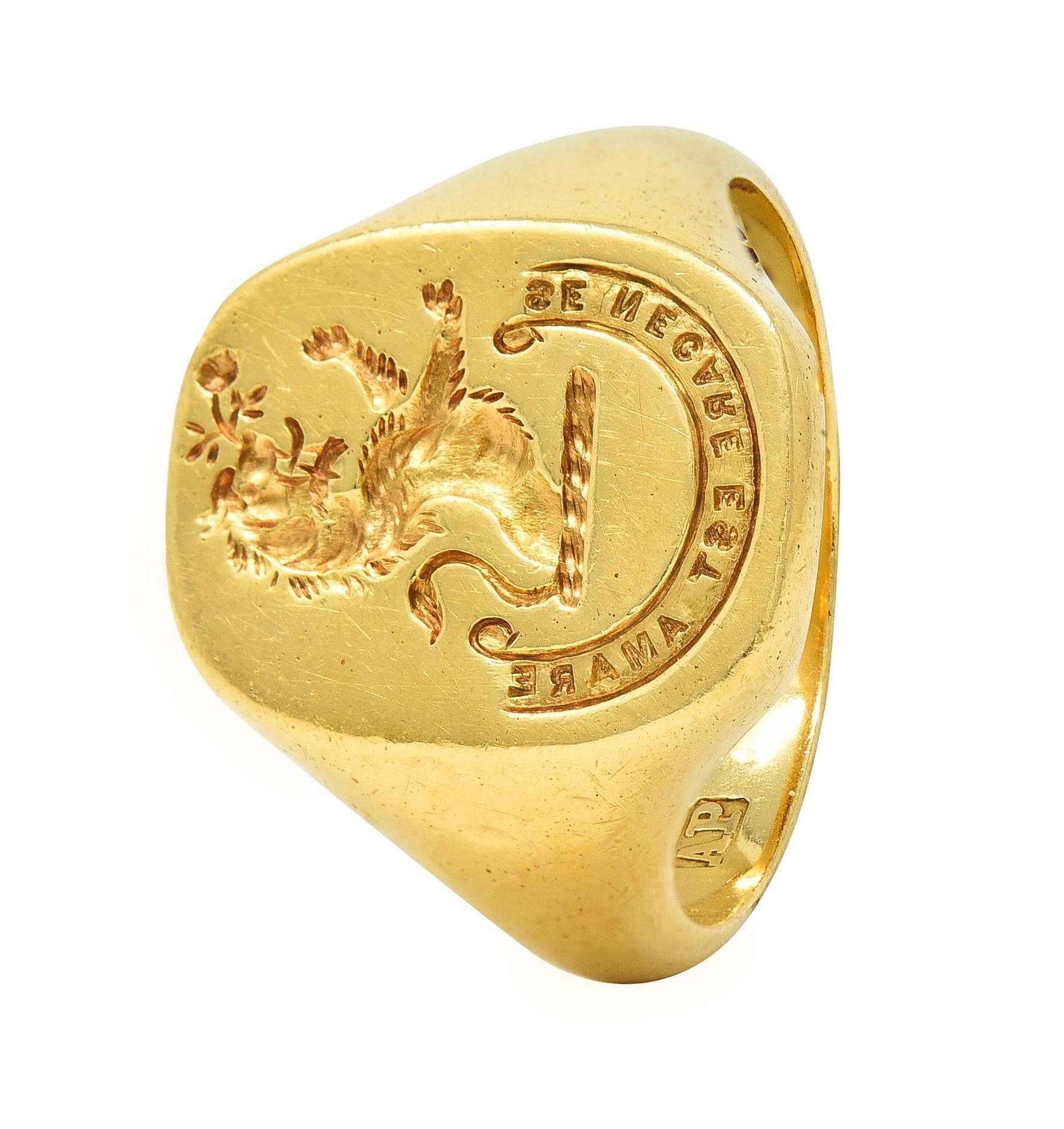 Vintage 1959 18 Karat Yellow Gold Heraldic Lion Intaglio Men's Signet Ring 4
