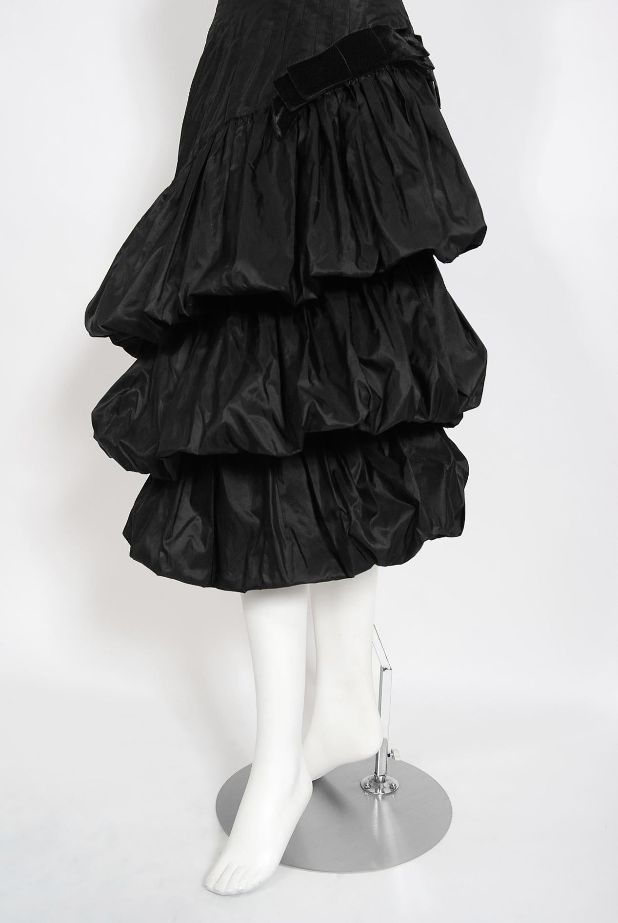Vintage 1959 Bruxelles Couture Black Taffeta Tiered-Puff Strapless Dress  4