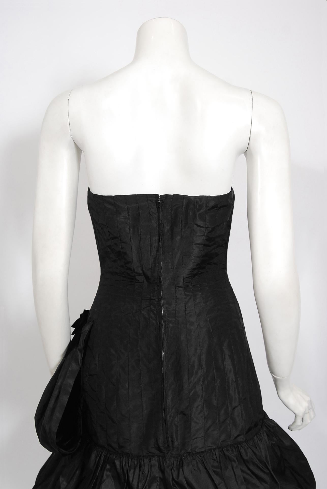 Vintage 1959 Bruxelles Couture Black Taffeta Tiered-Puff Strapless Dress  3