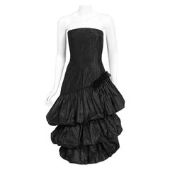 Vintage 1959 Bruxelles Couture Black Taffeta Tiered-Puff Strapless Dress 