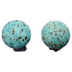 Vintage 1959 CHRISTIAN DIOR Turquoise Glass Cabochon Earrings