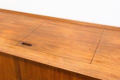 Vintage 1959 Danish Teak Audio Cabinet Credenza with Tambour Doors & Rattan Door