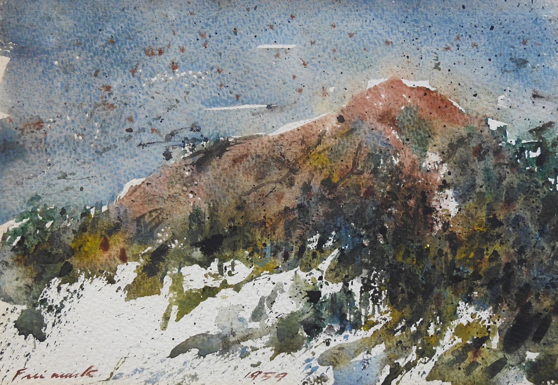 North American Vintage 1959 Impressionist Mountain View Watercolor Painting For Sale