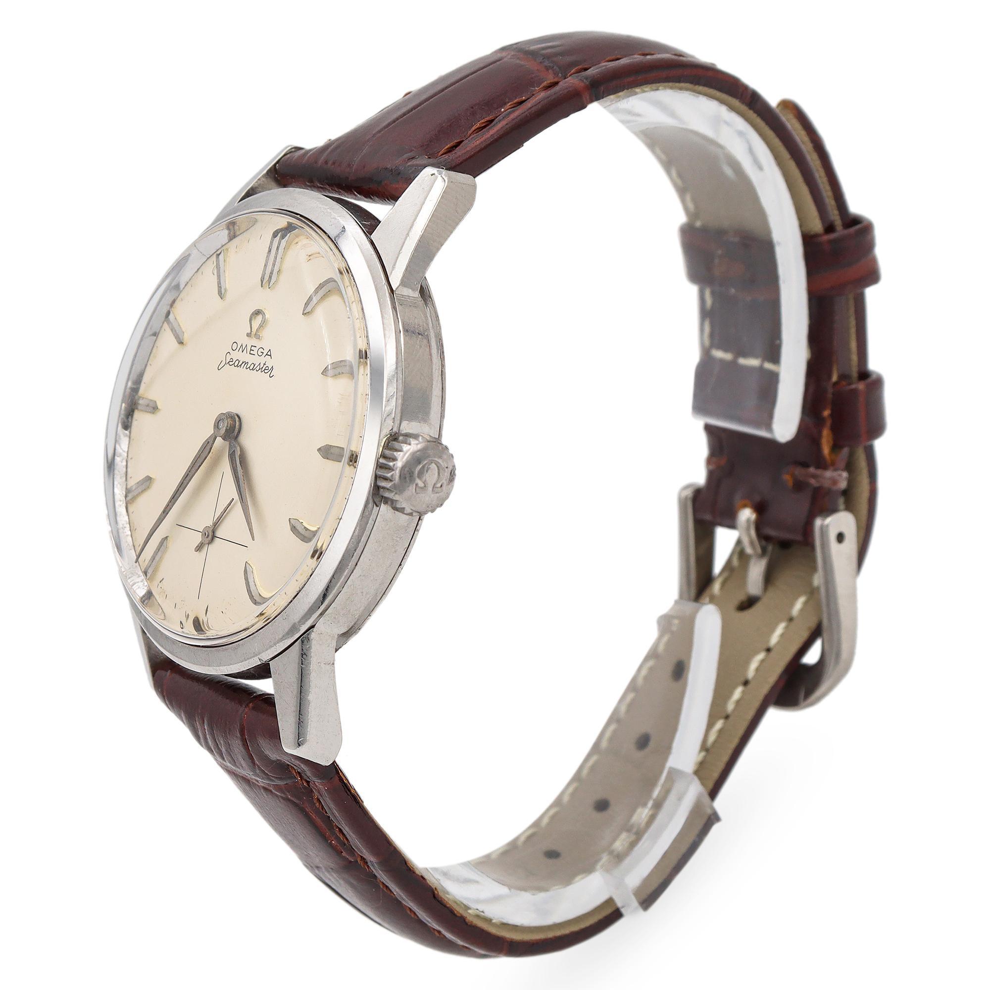 Experience the enduring craftsmanship of this 1959 Omega Seamaster, a timepiece that seamlessly blends vintage charm with precision engineering. Housed in a refined stainless steel case, this watch features a manual movement, embodying the
