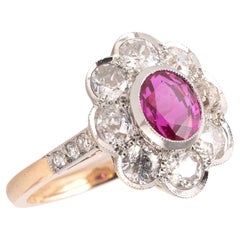 Vintage 1.95ct Burma Ruby And Old Cut Diamond Cluster Ring