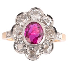 Vintage 1.95ct Burma Ruby And Old Cut Diamond Cluster Ring