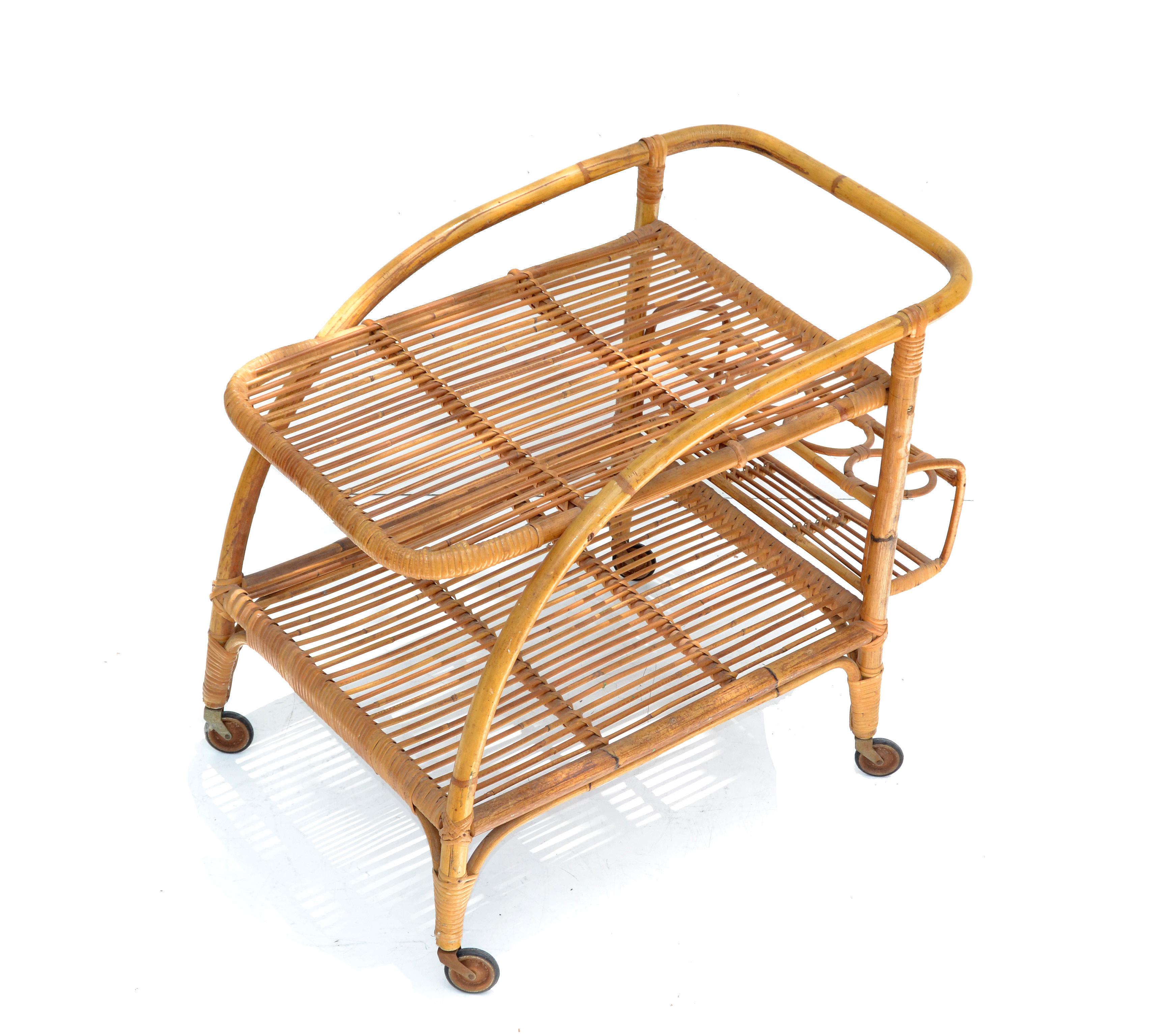 bamboo bar cart vintage