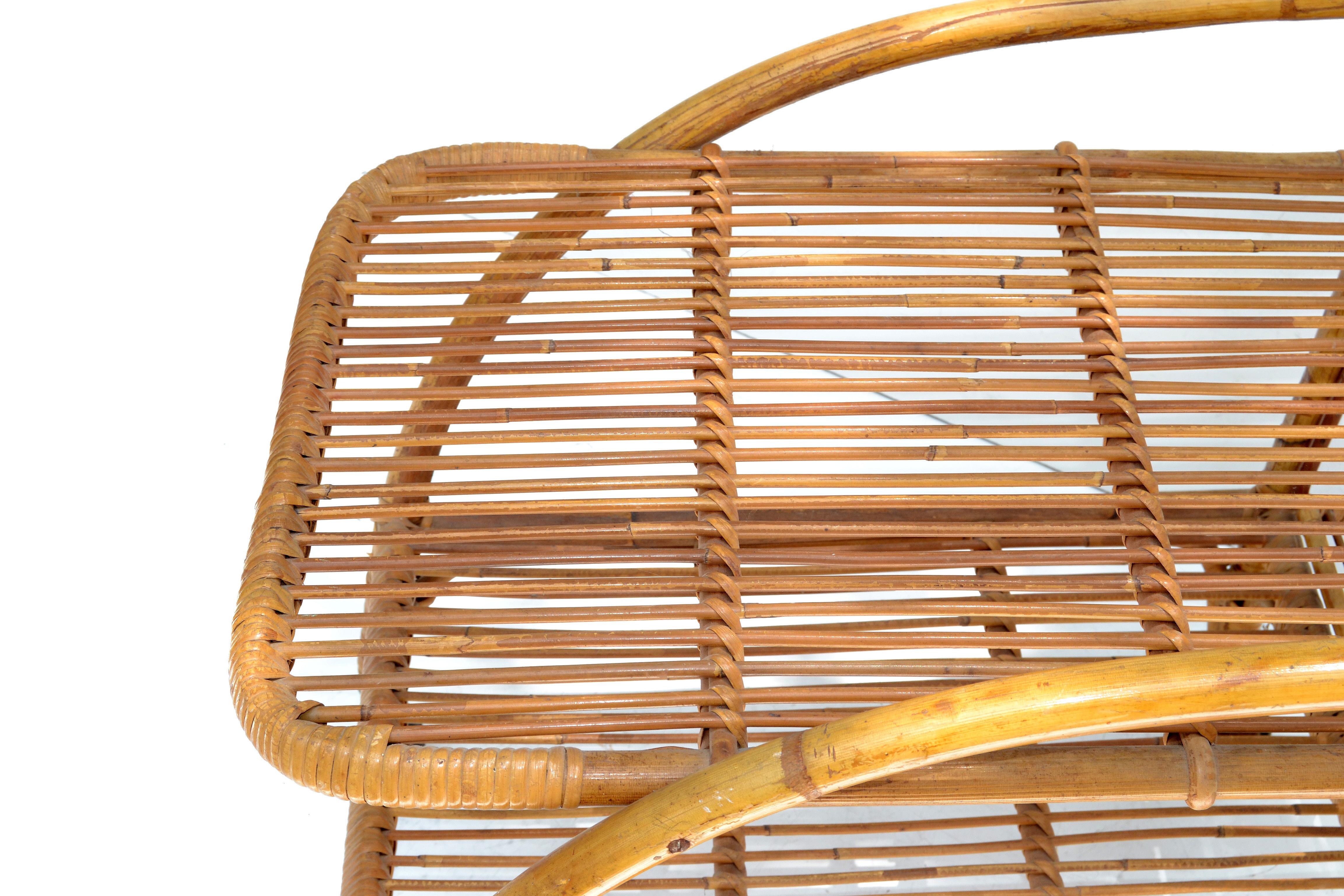 Vintage 1960 2 Tiers French Bamboo and Rattan Bar Cart For Sale 1