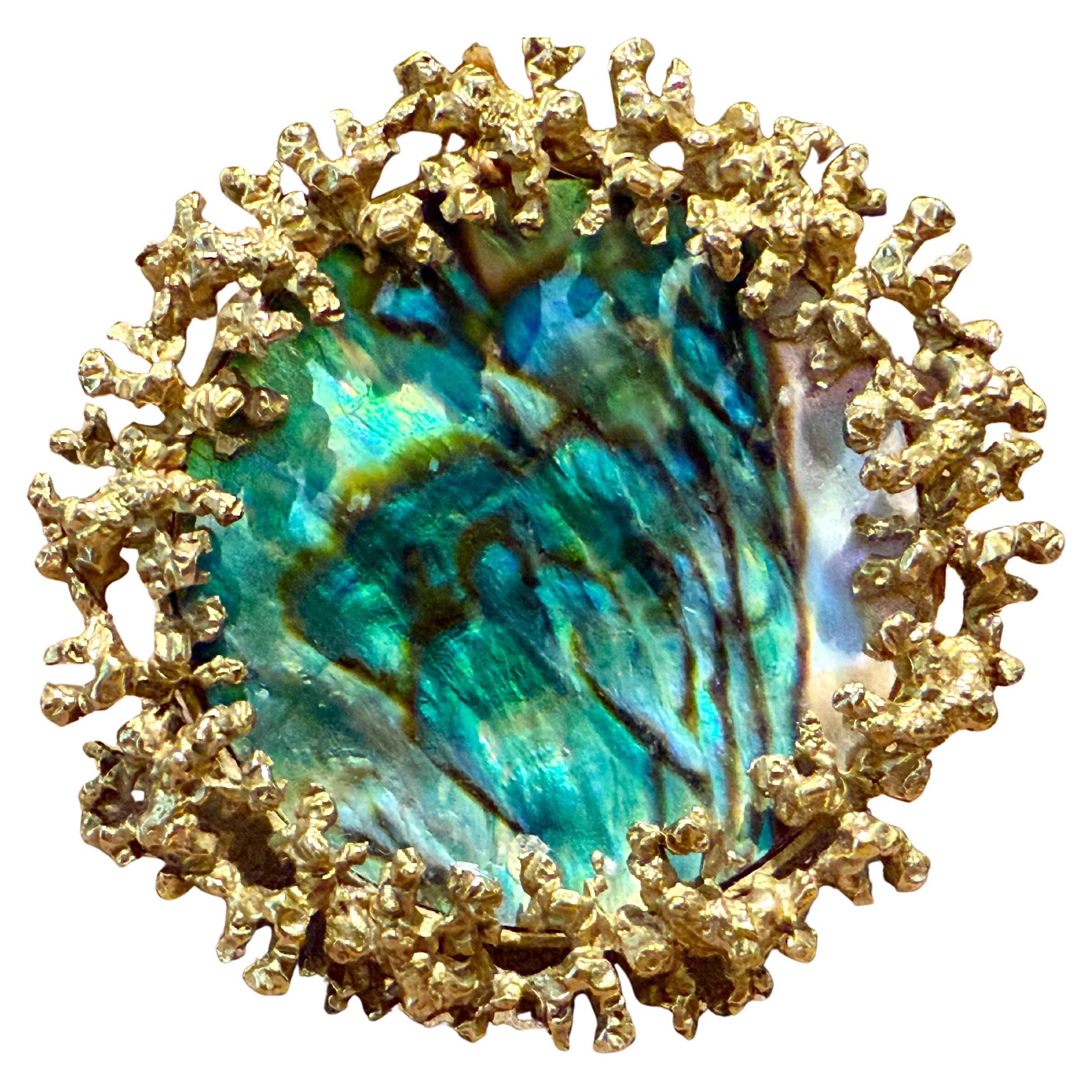 Vintage 1960 Abalone Muschel 18 K Gelbgold Brosche Gubelin Lucerne Switerland
