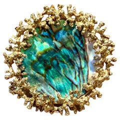 Vintage 1960 Abalone shell 18 K yellow Gold brooch Gubelin Lucerne Switerland
