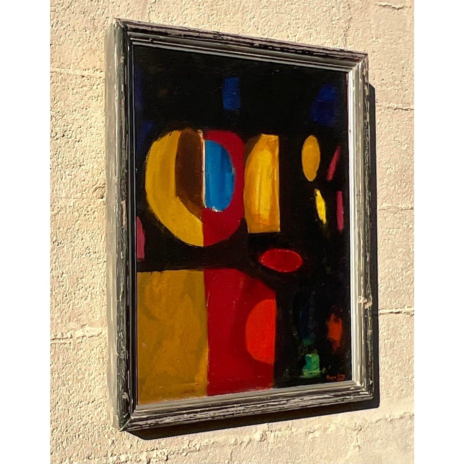 20th Century Vintage 1960 Geometric Abstract Painting- Signed For Sale