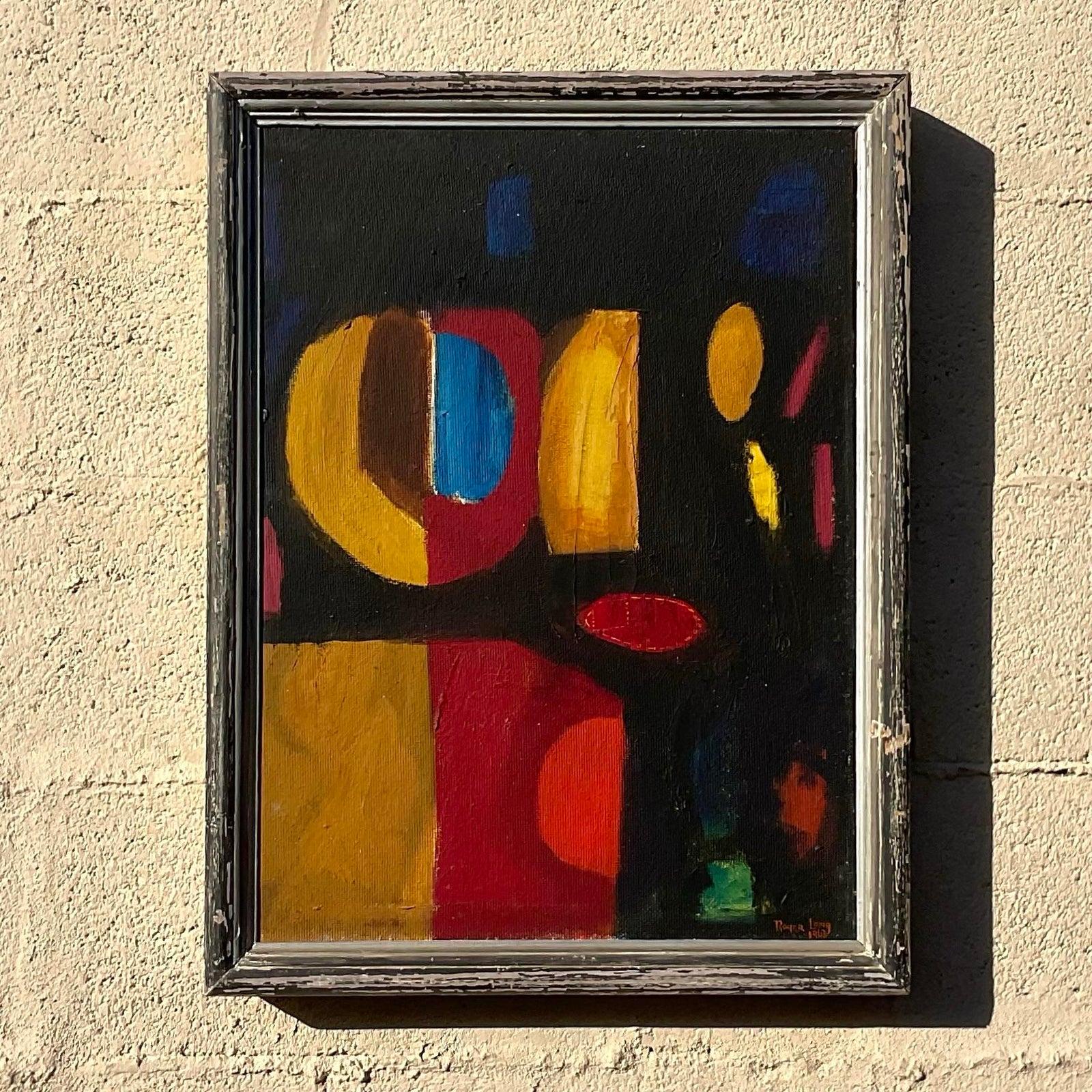 Vintage 1960 Geometric Abstract Painting- Signed For Sale 1