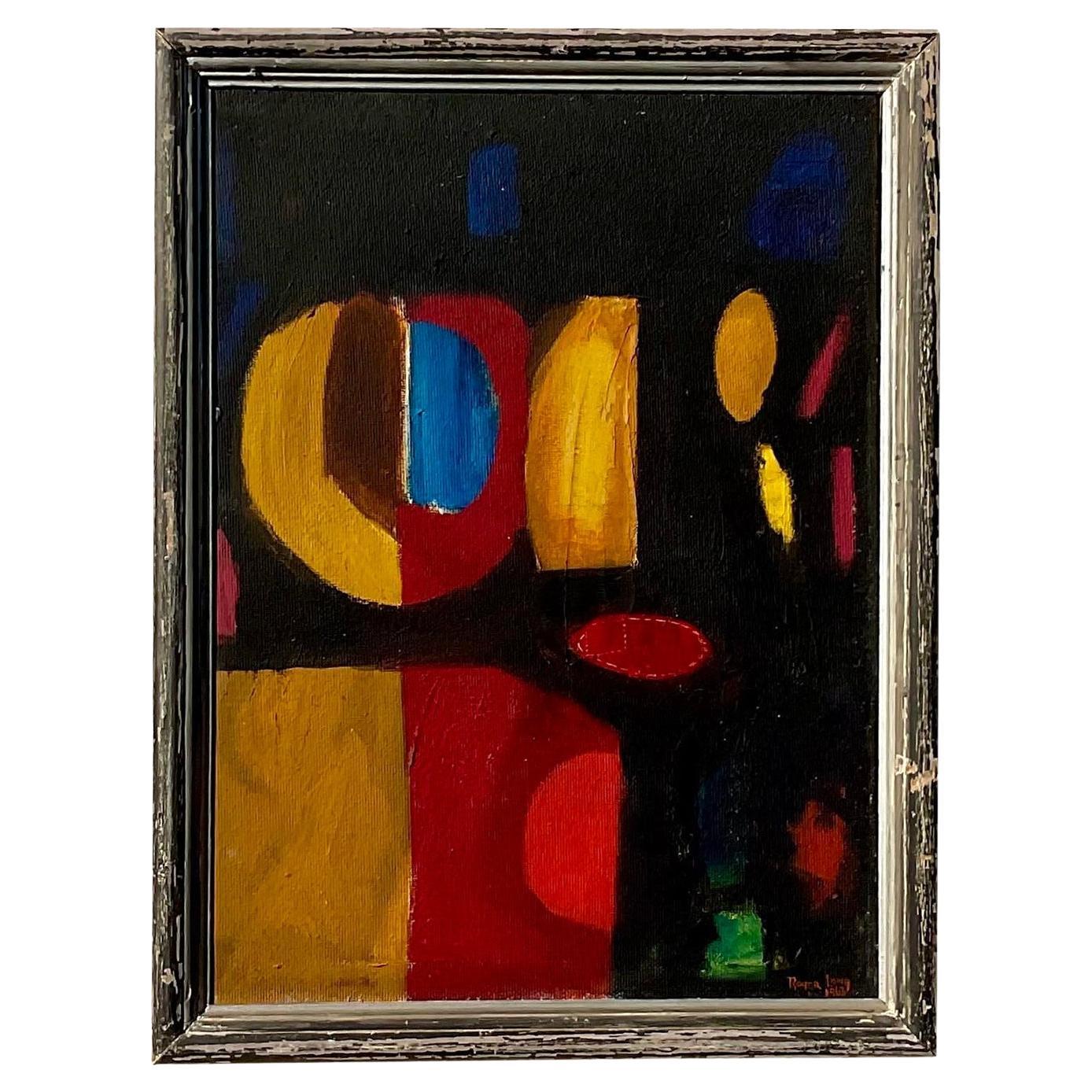 Vintage 1960 Geometric Abstract Painting- Signed For Sale