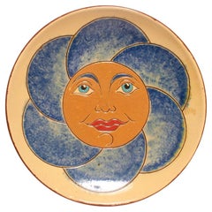 Vintage 1960 Hand-Painted Blue, Orange Ceramic Plate by Artist Diaz Costa