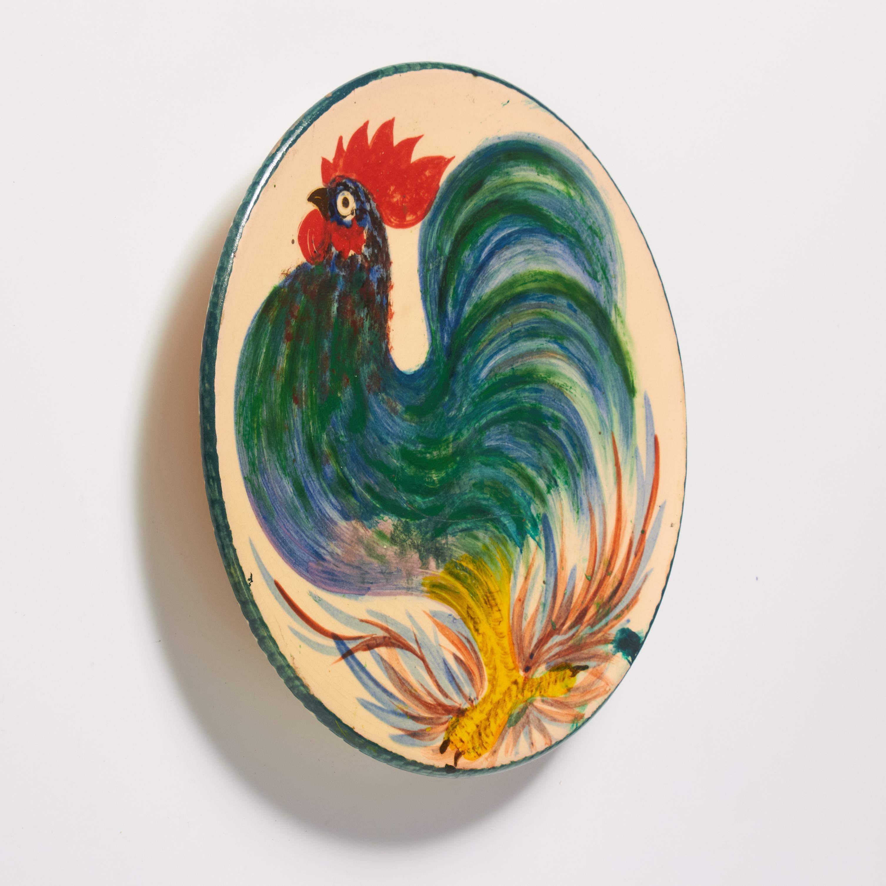 Plato de cerámica vintage de 1960 pintado a mano en azul y naranja por el artista Díaz Costa Español en venta