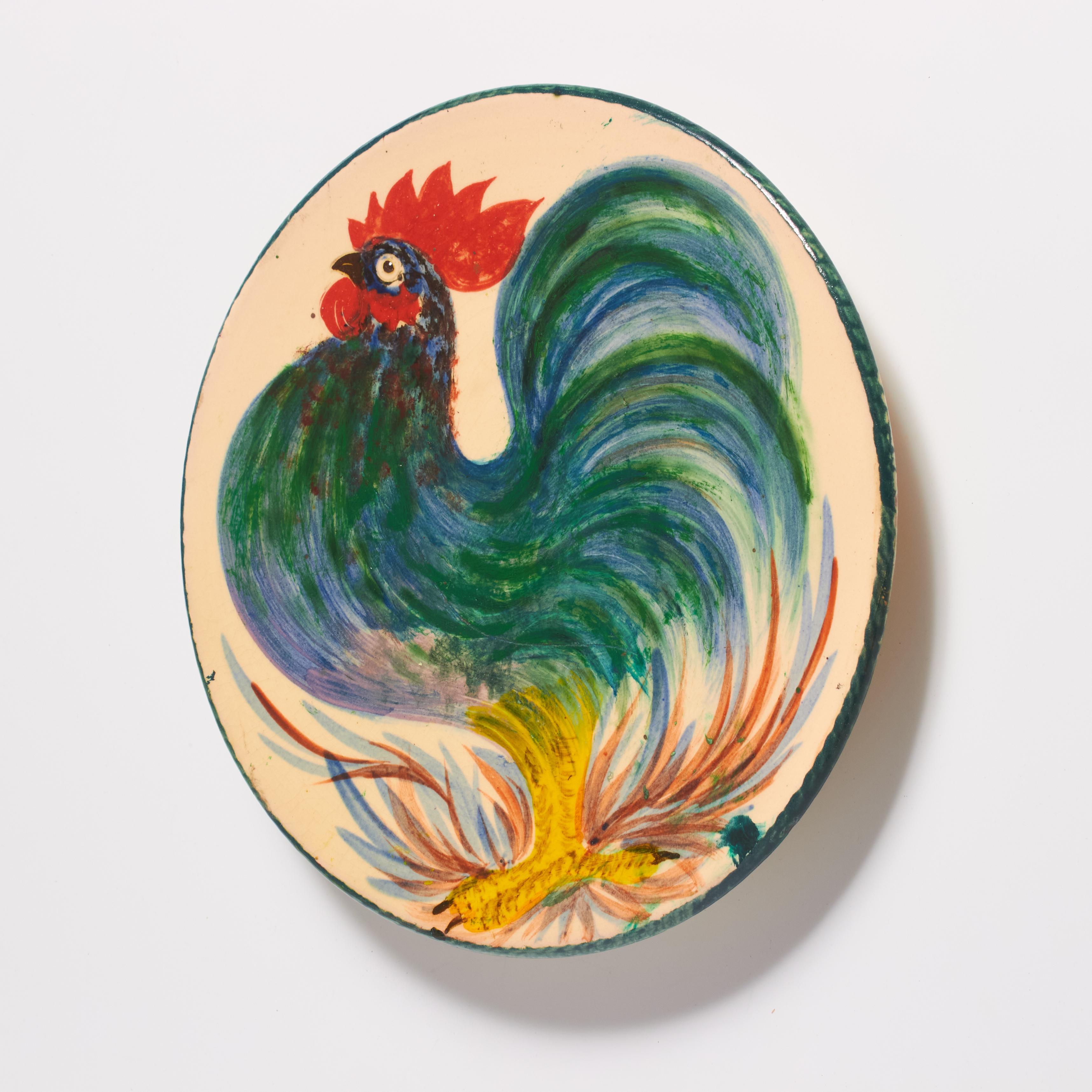 Plato de cerámica vintage de 1960 pintado a mano en azul y naranja por el artista Díaz Costa en Bueno estado para la venta en Barcelona, ES