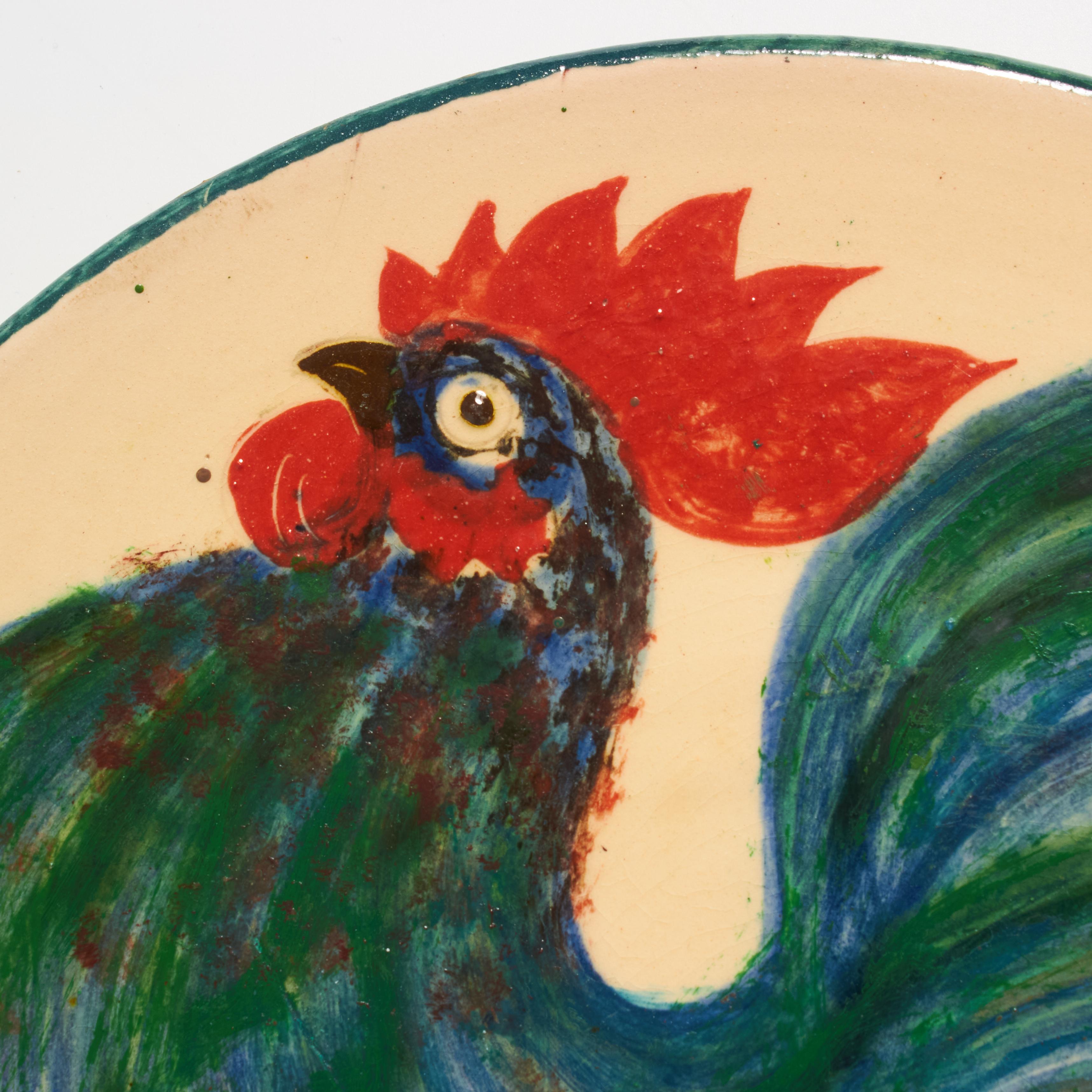 Plato de cerámica vintage de 1960 pintado a mano en azul y naranja por el artista Díaz Costa siglo XVIII y antes en venta