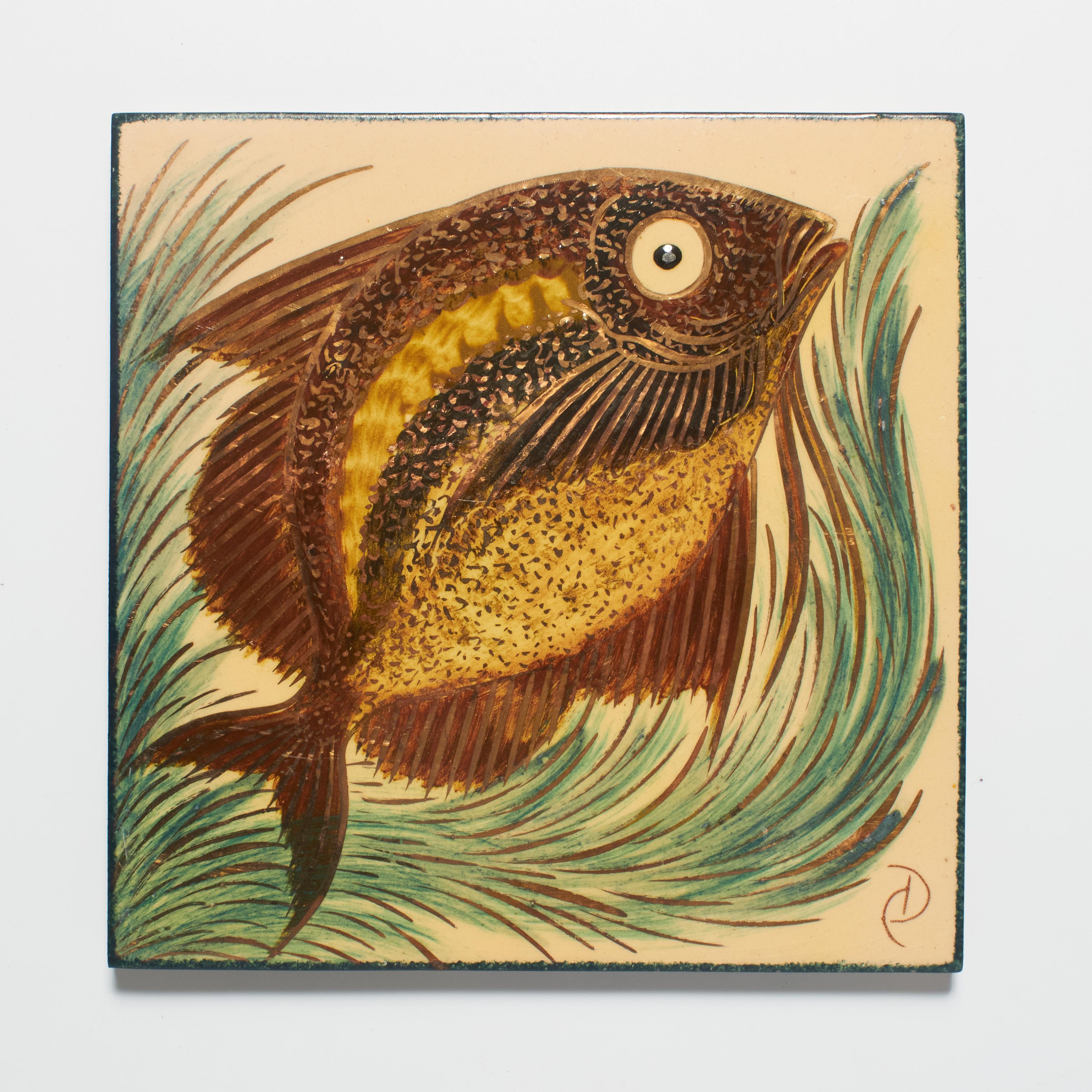 Immerse yourself in the aquatic allure of Catalan artist Diaz Costa with our vintage hand-painted ceramic artwork featuring a captivating fish design, circa 1960. This exceptional piece, framed and signed by the artist, adds a touch of opulence with