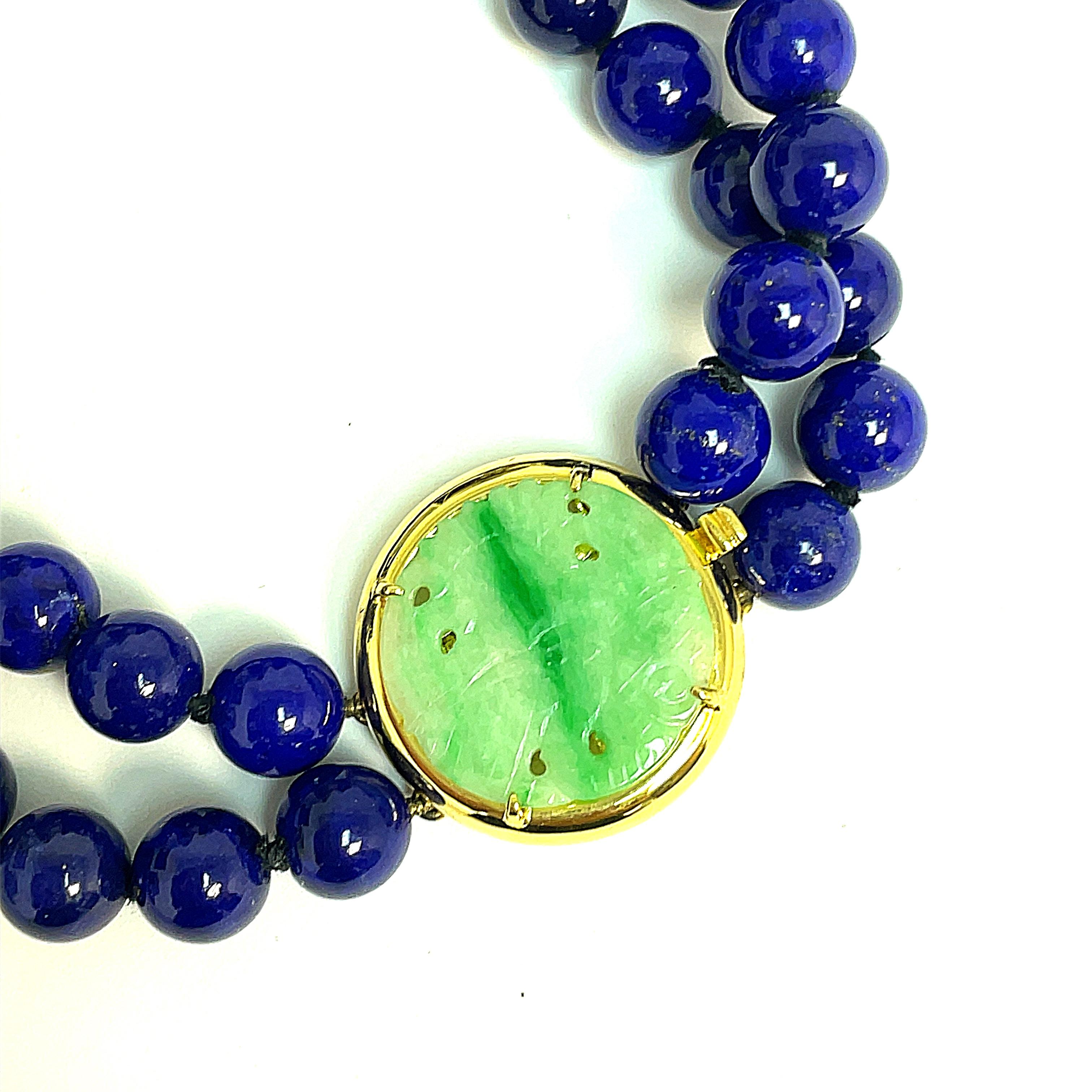 Contemporary Vintage 1960 Lapiz Necklace Untreated With a Jade Scarab Clasp (18k Yellow Gold) For Sale