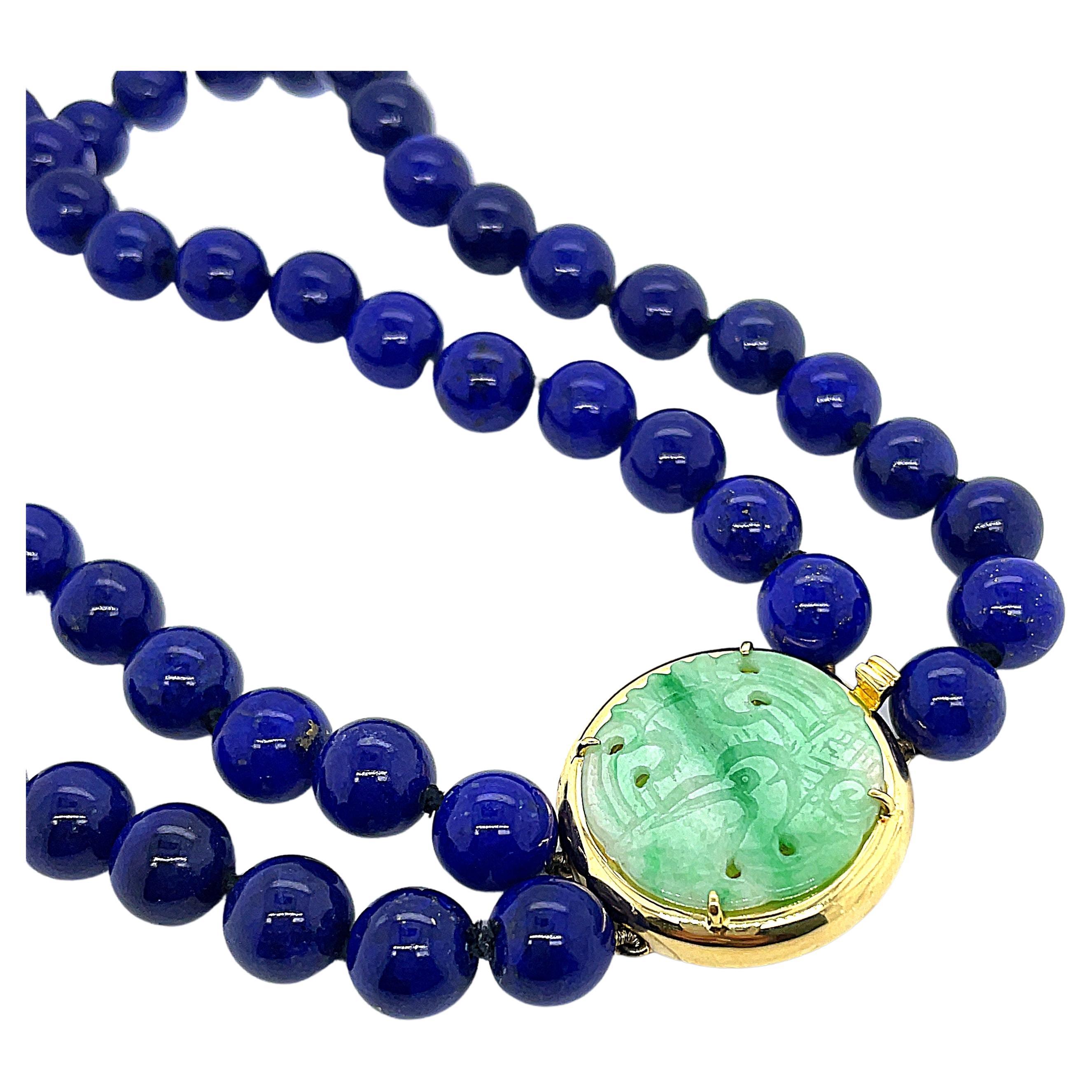 Vintage 1960 Lapiz Necklace Untreated With a Jade Scarab Clasp (18k Yellow Gold) For Sale