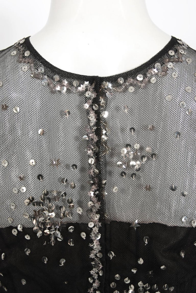 Vintage 1960 Norman Norell Sequin Star Novelty Black Sheer Illusion ...