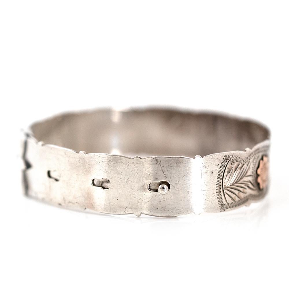 Vintage 1960 Scottish Silver and Rose Gold Ivy Bangle Bracelet Bon état - En vente à London, GB